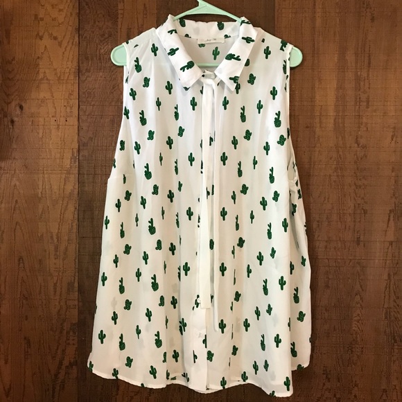 Modcloth Tops - ModCloth Cactus Sleeveless White Collar Top 3x